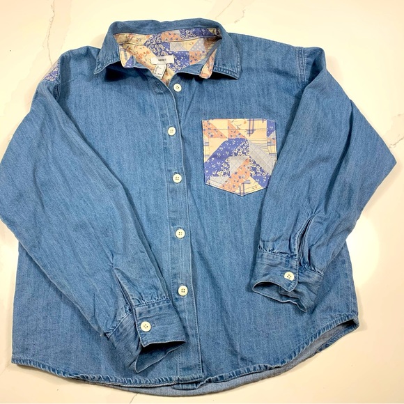 Denim jean Oversized Shirt With Patchwork By Forever 21, Size S, Vintage Jean - Picture 1 of 5